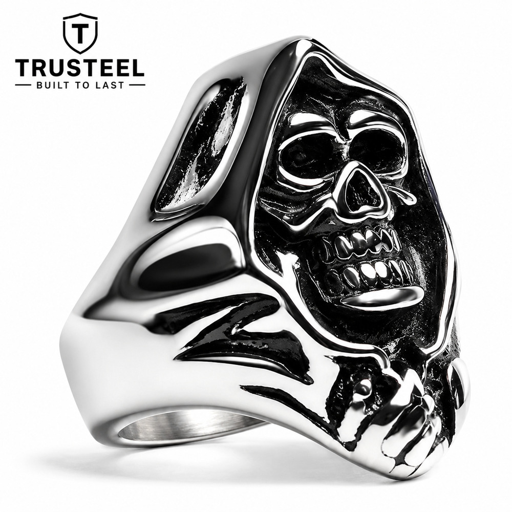 Men’s 316L Stainless Steel grim reaper gothic biker skull Ring Size 12